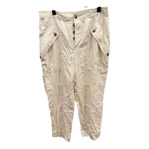 Express Super High Rise Cargo Pants Cream Button Fly Utility Trousers Size 14